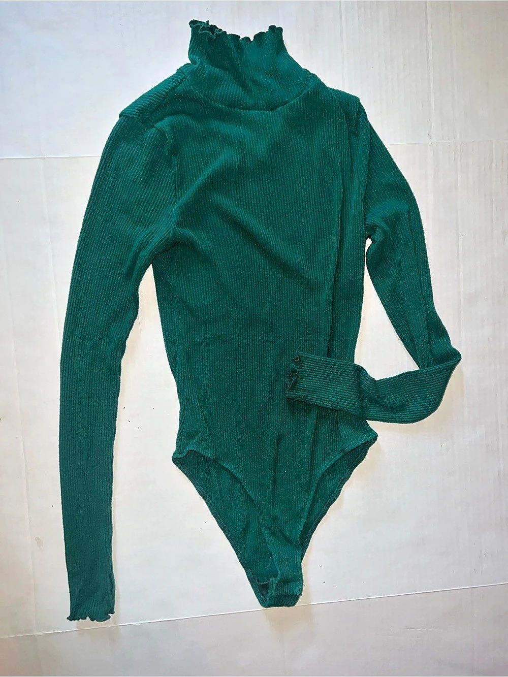 Free People Green Ribbed Turtleneck Bodysuit size M
